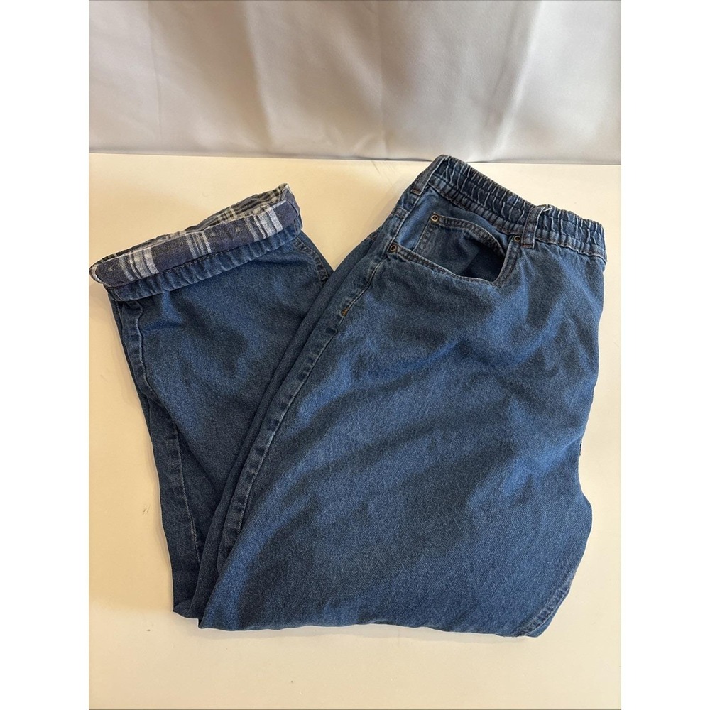 VTG Habands Mens Jeans 40/S  Blue Denim Flannel Lined Ice House Stretch Mark Leg